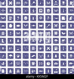 Les insectes 100 icons set grunge sapphire Illustration de Vecteur