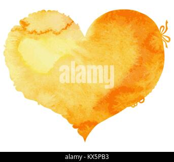 Coeur jaune aquarelle avec l'ombre et la lumière, peint à la main Illustration de Vecteur
