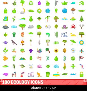 L'écologie 100 icons set, cartoon style Illustration de Vecteur