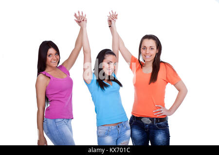 Trois filles heureux isolé sur fond blanc Banque D'Images