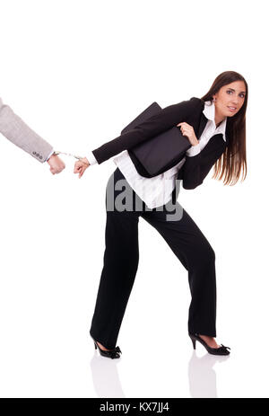 Businesswoman arrêté, isolé sur fond blanc Banque D'Images