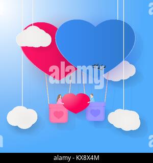 L'amour carte de vœux. Ballons en forme de cœur. Pas de couple holding heart Illustration de Vecteur
