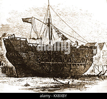 HMS RESOLUTION (anciennement le collier 'Marquis de Whitby de Granby, lancé à Whitby, dans le Yorkshire, en 1770 - un portrait peu flatteur et non officielles croquis original du capitaine James Cook, de bateau, comme elle l'a vraiment semblé sur son voyage à la découverte de l'Australie - Banque D'Images