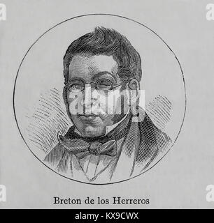 Manuel Breton de los Herreros (1796-1873). Dramaturge espagnol. Gravure, 1883. Banque D'Images