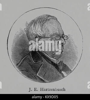 Juan Eugenio Hartzenbusch (1806-1880). Dramaturge espagnol. Gravure, 1883. Banque D'Images