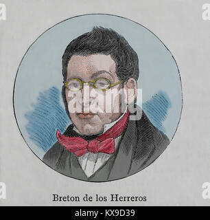 Manuel Breton de los Herreros (1796-1873). Dramaturge espagnol. Gravure, 1883. Banque D'Images