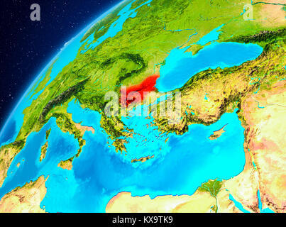 Vue de l'orbite de la Bulgarie a souligné en rouge sur la planète Terre. 3D illustration. Éléments de cette image fournie par la NASA. Banque D'Images