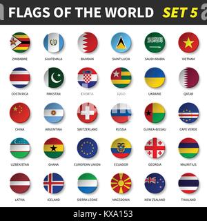 Tous les drapeaux du monde set 5 . Cercle et conception concave . Illustration de Vecteur