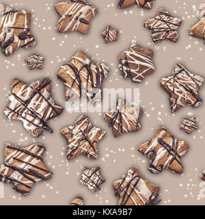 Seamless texture de cookies décorés de chocolat noir et blanc Banque D'Images