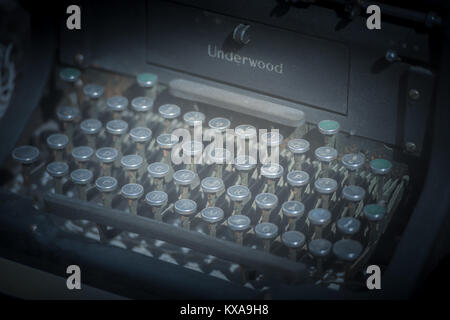 Vue rapprochée de l'ancien manuel Underwood Typewriter. Banque D'Images