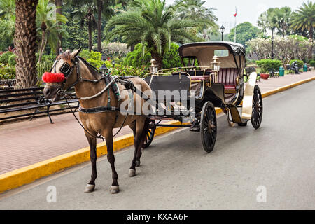 Cheval avec transport dans Intramuros, Manille, Philippines Banque D'Images