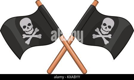 Drapeaux pirates croisés, icône de style cartoon Illustration de Vecteur