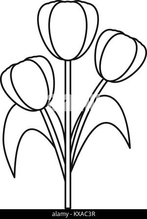 Trois tulipes, icône de style contour Illustration de Vecteur