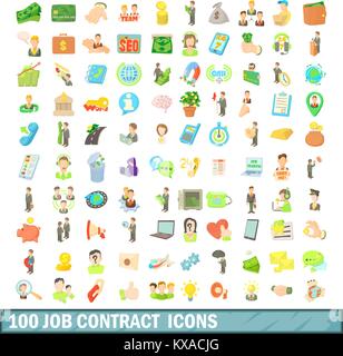 100 contrat de travail, l'ensemble des icônes de style cartoon Illustration de Vecteur