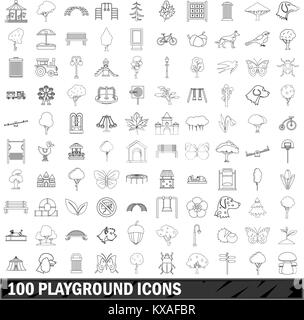 Aire de jeu, 100 icônes style du contour Illustration de Vecteur