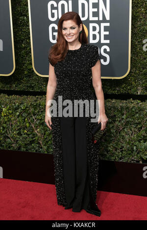 Los Angeles, USA. 07Th Jan, 2018. Debra Messing assiste à la 75e Assemblée Golden Globe Awards, Golden Globes, à l'hôtel Beverly Hilton à Beverly Hills, Los Angeles, USA, le 07 janvier 2018. -Pas de service de fil- Crédit : Hubert Boesl/dpa/Alamy Live News Banque D'Images