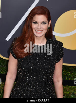 Debra Messing assiste à la 75e cérémonie des Golden Globe Awards au Beverly Hilton Hotel à Beverly Hills. CA. Le Janvier 2018 Banque D'Images