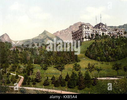 Grand-Hôtel de Caux avec des Rochers de Naye et la Dent de Jaman, Montreux, Lac Léman, Suisse, 1890 Banque D'Images