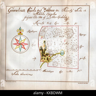 Cette carte historique de 1688 montre Bålebro, un endroit en Suède. La carte fournit un aperçu précieux de la disposition géographique et des caractéristiques de la région à la fin du XVIIe siècle. Banque D'Images