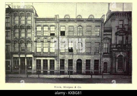 La photographie montre la rangée de bâtiments numérotés 18-28 sur la rue King est à Hamilton (Ontario) en 1892, illustrant l'architecture commerciale et la croissance urbaine dans le paysage urbain canadien de la fin du XIXe siècle. Banque D'Images