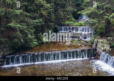 Cascades sur la rivière Upa vu à partir du chemin de Pec pod Snezkou à' dans la chaîne de montagnes de Karkonosze en Sudetes, République Tchèque Banque D'Images