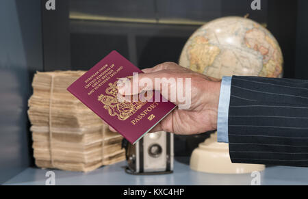 Avec passeport citoyen du Royaume-Uni et de la planète avec l'appareil photo