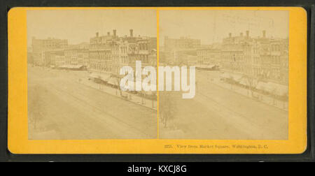 Une vue stéréoscopique montrant Market Square à Washington D.C. d'un point de vue historique. Banque D'Images