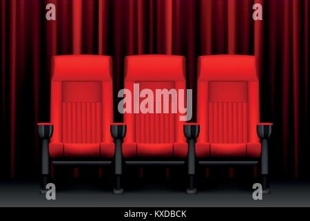 Cinema show design avec le rouge des sièges vides. L'affiche pour les concerts, fêtes, théâtre. Des chaises pour salle de cinéma réaliste. vector illustration Illustration de Vecteur