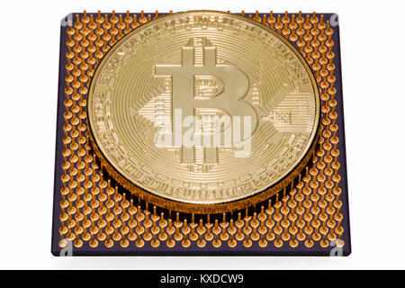 Bitcoin est sur un processeur Banque D'Images