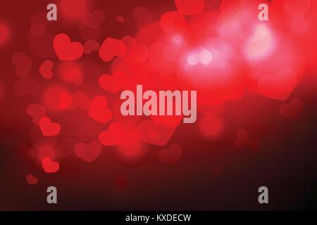 Arrière-plan de la Saint-Valentin avec forme de coeur et la lumière sombre et flou sur fond rouge. Carte de Saint-Valentin conceptuel, le papier peint, l'arrière-plan, la décoration. Illustration de Vecteur