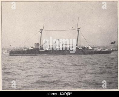 Reina Maria Christina - le navire amiral de la flotte espagnole à Manille, a été brûlé et coulé le 1 mai 1898, par le sapin efficace… Banque D'Images