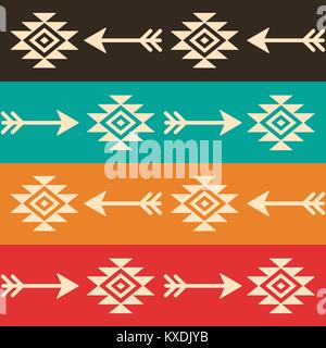 Aztec pattern vectoriel continu avec des flèches, les Indiens Navajo design rétro en tissu, Tribal Art Illustration de Vecteur