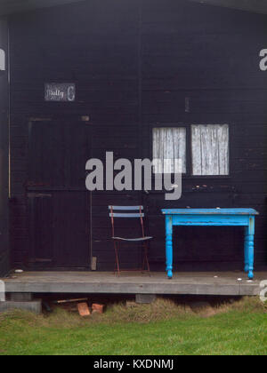 Cabines de plage, un jour d'hiver à Walberswick, Suffolk Banque D'Images