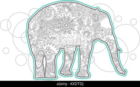 Éléphant dessiné à la main des animaux adultes paisley doodle stress release coloriages stylisés zentangle vector Illustration de Vecteur