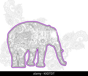 Éléphant dessiné à la main des animaux adultes paisley doodle stress release coloriages stylisés zentangle vector Illustration de Vecteur