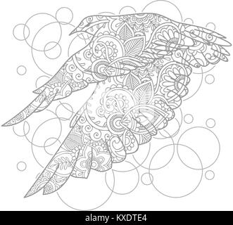 Oiseau Volant dessiné à la main des animaux adultes paisley doodle stress release coloriages stylisés zentangle vector Illustration de Vecteur