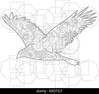 Oiseau Volant dessiné à la main des animaux adultes paisley doodle stress release coloriages stylisés zentangle vector Illustration de Vecteur