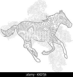 Cheval dessiné à la main des animaux adultes paisley doodle stress release coloriages zentangle vector Illustration de Vecteur
