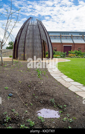 Adélaïde, Australie du Sud, Australie - le 10 septembre 2017 : la cabane de bambou dans le petit potager choux au Adelaide Botanic Garden. Banque D'Images