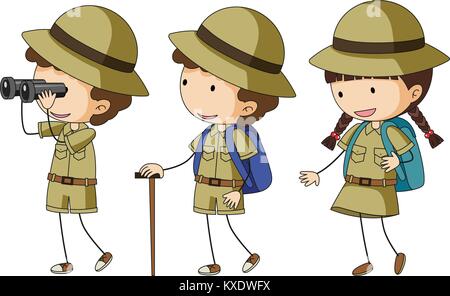 Trois enfants en uniforme scout illustration Illustration de Vecteur