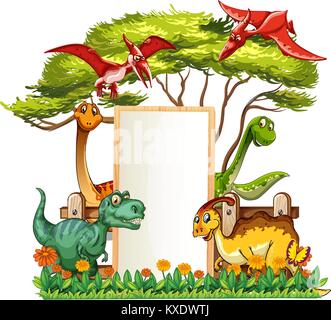 Modèle de page avec de nombreux dinosaures dans jardin illustration Illustration de Vecteur