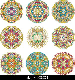 Vector set. mandalas de fleurs Collrction de cercle oriental, illustrations à colorier. L'Islam, le turc, le Pakistan, indienne, chinoise, arabe, ottomane Illustration de Vecteur