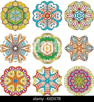 Vector set. mandalas de fleurs Collrction de cercle oriental, illustrations à colorier. L'Islam, le turc, le Pakistan, indienne, chinoise, arabe, ottomane Illustration de Vecteur