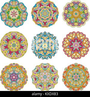 Vector set. mandalas de fleurs Collrction de cercle oriental, illustrations à colorier. L'Islam, le turc, le Pakistan, indienne, chinoise, arabe, ottomane Illustration de Vecteur