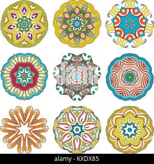 Vector set. mandalas de fleurs Collrction de cercle oriental, illustrations à colorier. L'Islam, le turc, le Pakistan, indienne, chinoise, arabe, ottomane Illustration de Vecteur