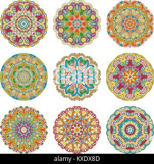 Vector set. mandalas de fleurs Collrction de cercle oriental, illustrations à colorier. L'Islam, le turc, le Pakistan, indienne, chinoise, arabe, ottomane Illustration de Vecteur