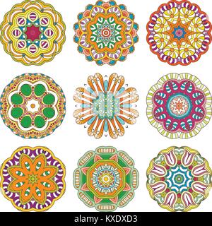 Vector set. mandalas de fleurs Collrction de cercle oriental, illustrations à colorier. L'Islam, le turc, le Pakistan, indienne, chinoise, arabe, ottomane Illustration de Vecteur