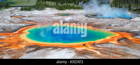 Vue panoramique sur Grand Prismatic Spring dans le Parc National de Yellowstone. Banque D'Images