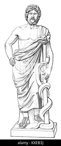 Statue d'Asclépios avec son serpent-personnel enlacés Banque D'Images