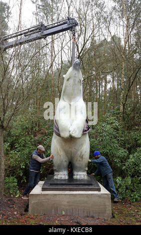 Boris, un 12 pieds, 700 kg l'Ours de bronze sur la base du plus grand ours polaire jamais enregistrée qui a été créé par le sculpteur Adam Binder, est dans le parc de sculptures tendit près de Farnham, dans le Surrey à être exposée dans une large gamme de sculptures de partout dans le monde. Banque D'Images